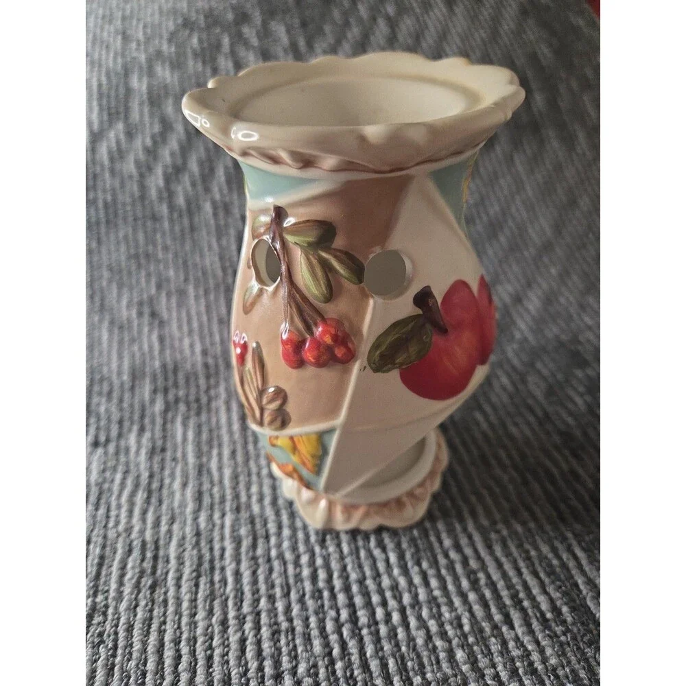 Yankee Candle Ceramic Wax Tart Warmer Discontinued Fall Apple And Leaves Pattern